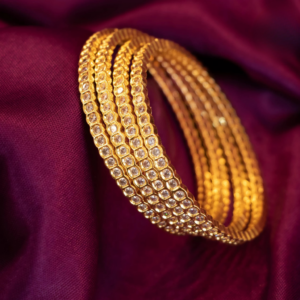 gold finish single line stone bangle set