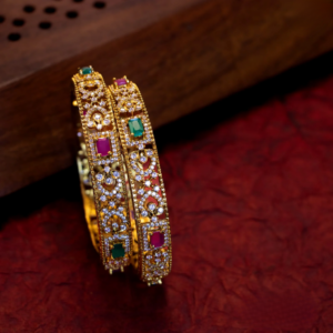 diamond look ruby ad stone bangles