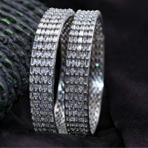 ad white stone layered design rodium polish bangle