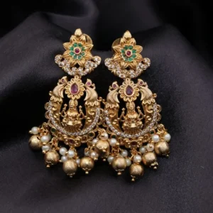 antique lakshmi with peacock and floral design earrings