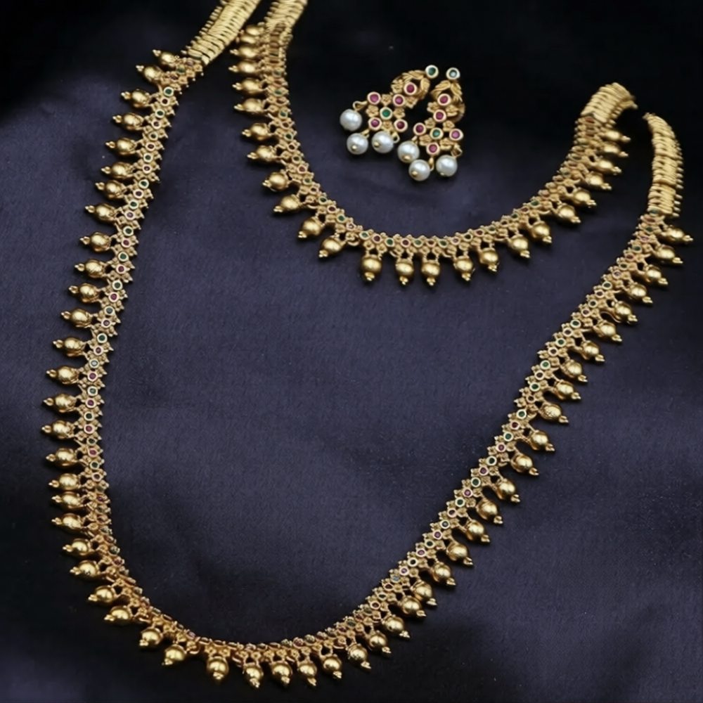 mat finish temple design combo set with matching earrings mat finish temple design combo set with matching earrings