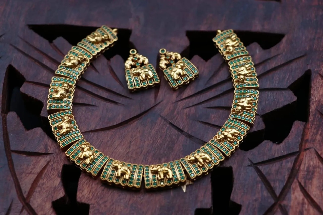 elephant mat design neck set for women elephant mat design neck set for women