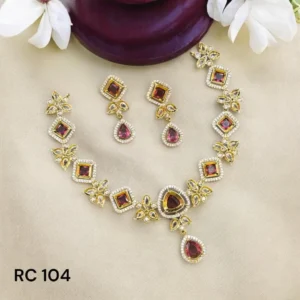 ad with ruby stone flower necklace for party