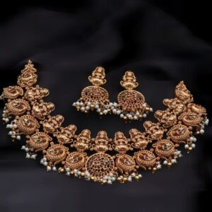 antique finish lakshmi with peacock design choker
