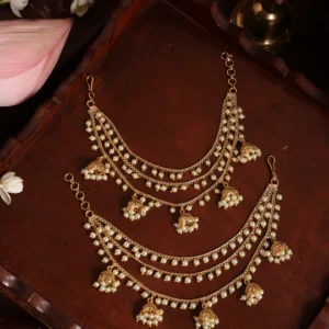 triple line pearl jhumka earchain