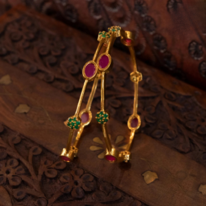 mat finish oval shape ruby stone bangle set