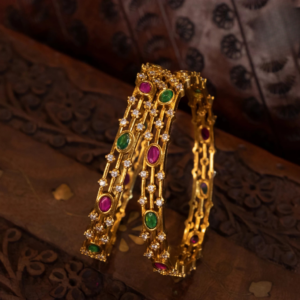 mat finish 3line kemp with ad stone bangles set