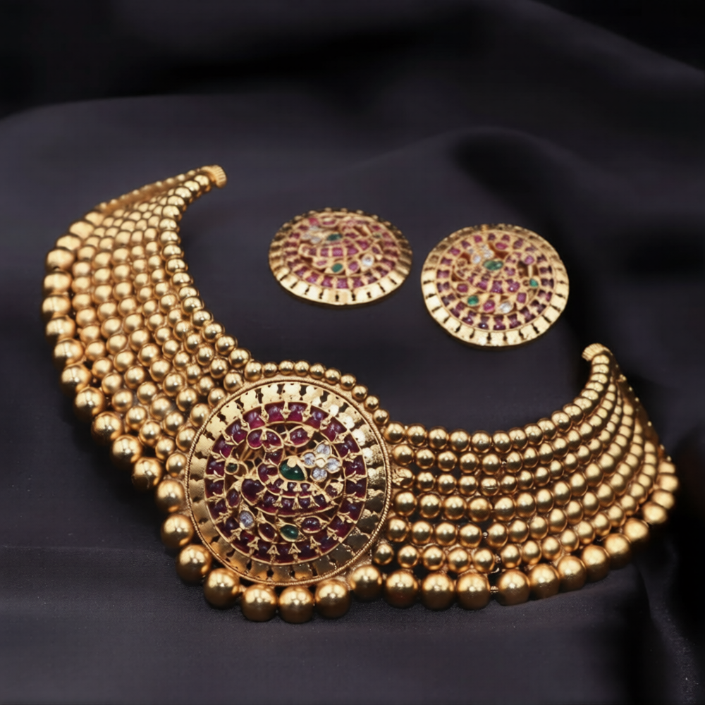 mat finish choker necklace set with matching earrings mat finish choker necklace set with matching earrings