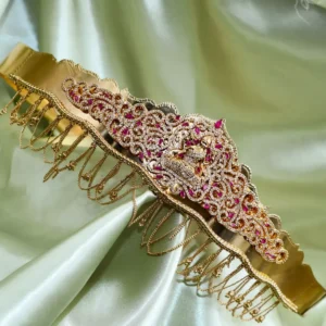 mat finish cz stone lakshmi with floral design hip belt