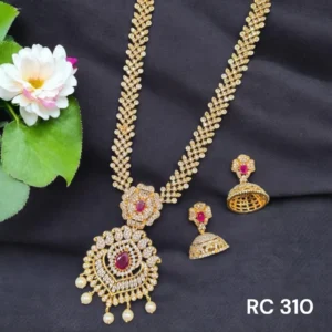 gold finish flower design stone haram set
