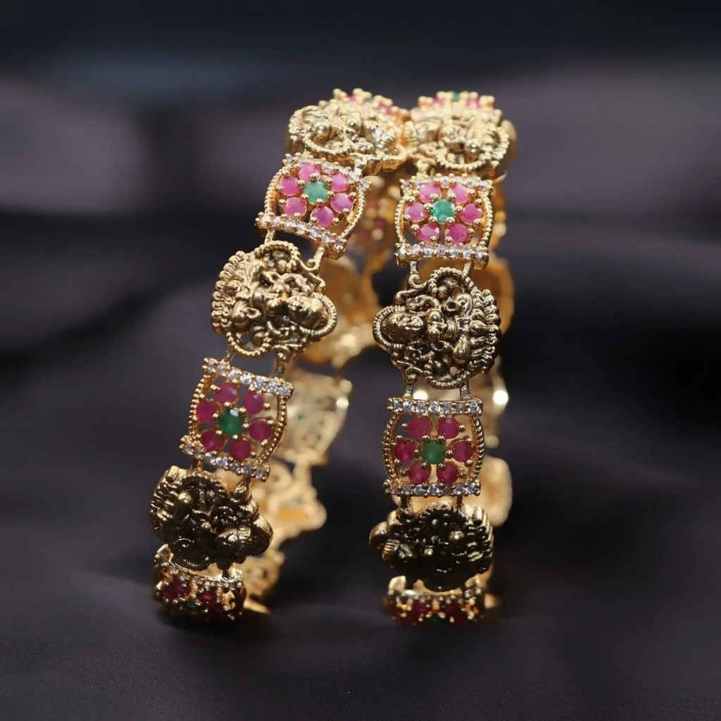 antique lakshmi with ruby flower and ad white stone bangle antique lakshmi with ruby flower and ad white stone bangle