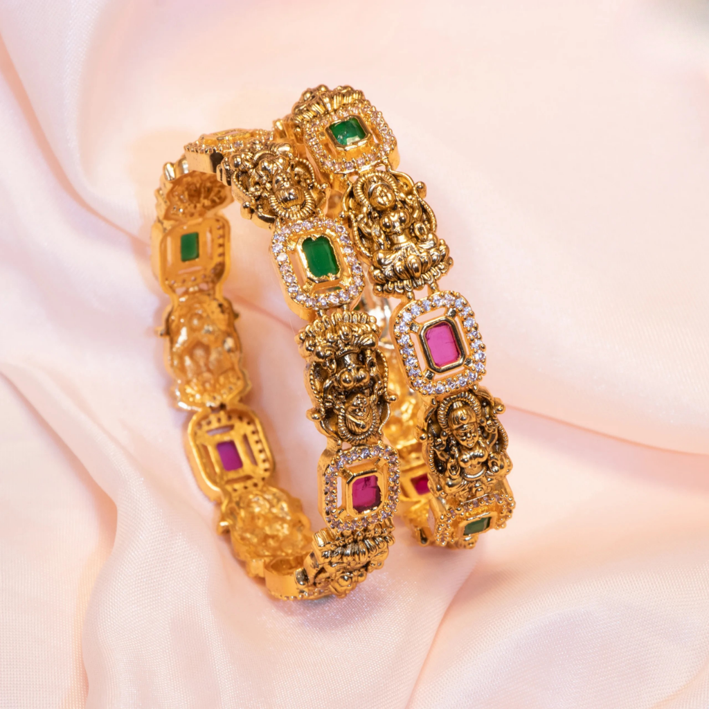 antique finish lakshmi with ruby stone bangle set antique finish lakshmi with ruby stone bangle set