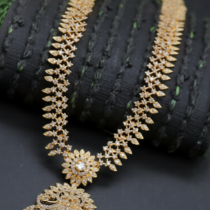 ad white stone gold finish haram necklace for women