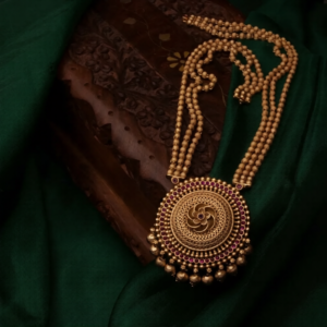 mat finish 3 line ball haram with round pendant set for women