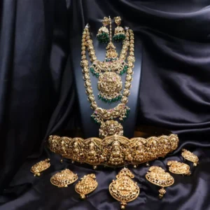 antique finish lakshmi & peacock design bridal set