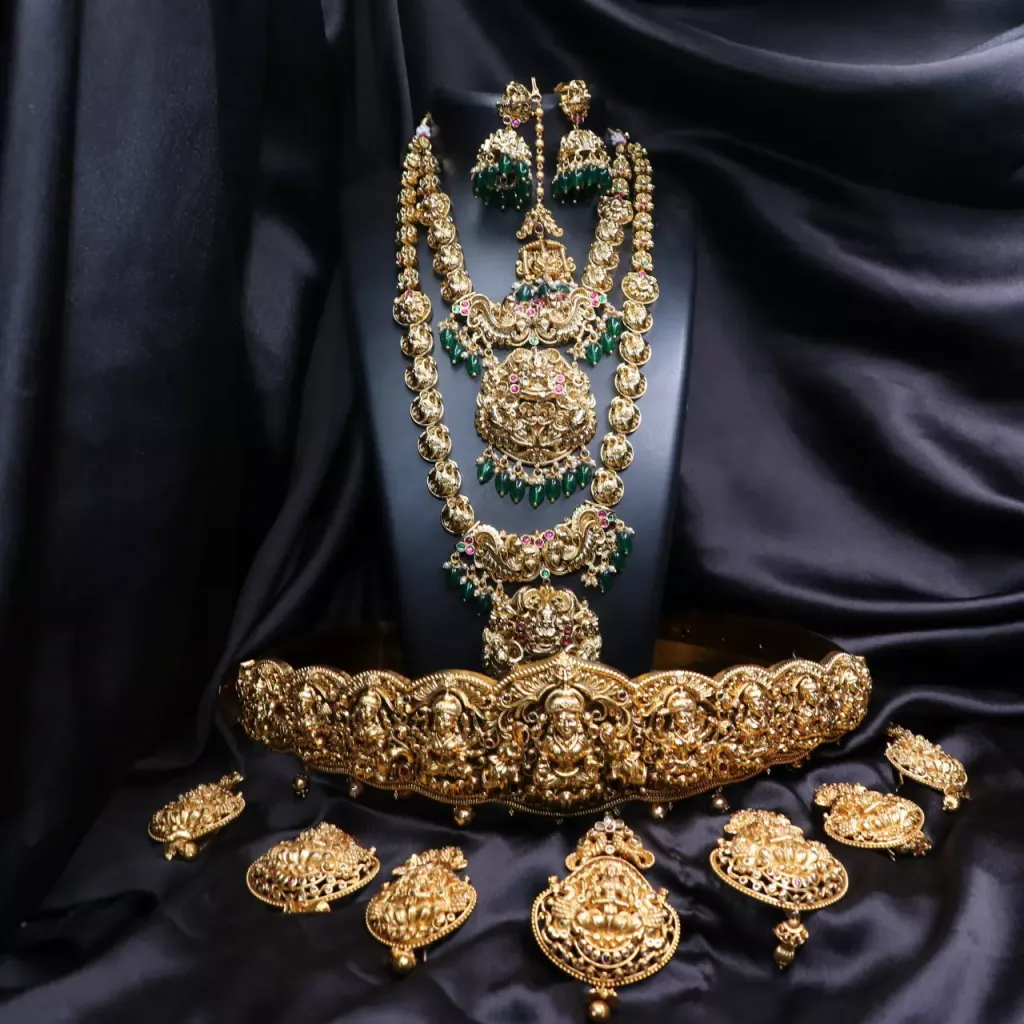 antique finish lakshmi & peacock design bridal set antique finish lakshmi & peacock design bridal set