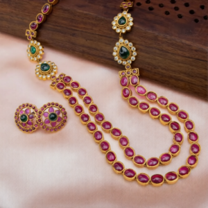 mat finish double line oval shape kemp stone haram set