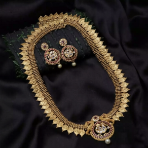 mat finish coin design with rounded peacock pendant haram set