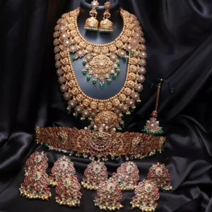 antique finish manga design green onyx beads bridal set