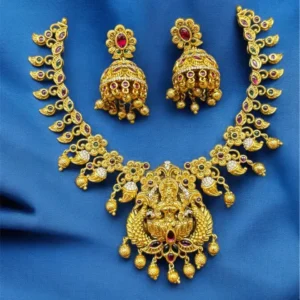 traditional antique lakshmi neckset with jimikki earrings