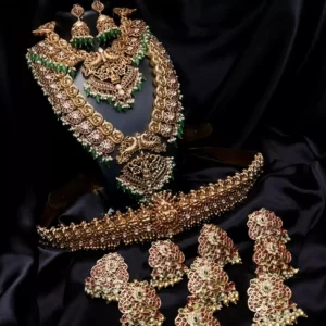 peacock design with green onyx beads bridal set