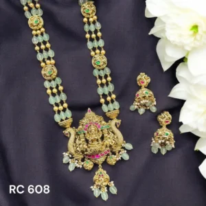 3 line green onyx beads antique lakshmi haram