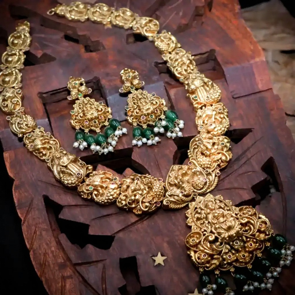 antique finish temple design long necklace set antique finish temple design long necklace set