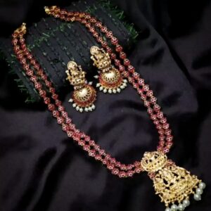 mat finish double line kemp flower necklace set