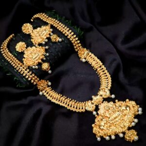 mat finish temple pattern with lakshmi pendant haram set