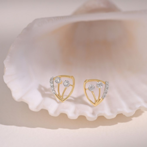 modern balance 9kt yellow gold diamond earrings