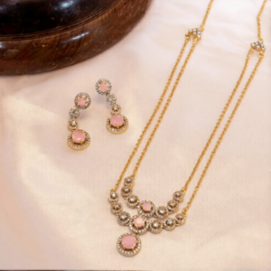 trendy mat finish double chain ad stone necklace