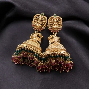 antique finish lakshmi with temple design jhumka earrings