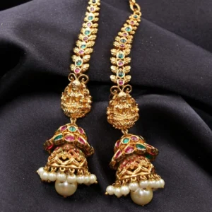 lakshmi style kemp stone double jhumka earrings