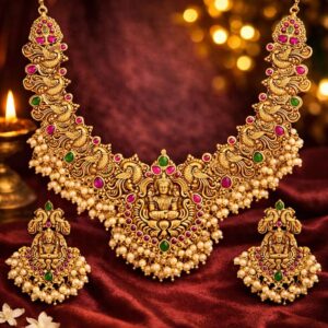 royal lakshmi temple gold necklace set