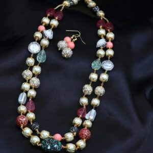double layered pearls with shell stones mala with matching earrings