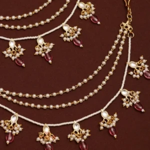 meenakari pearl earchain pink