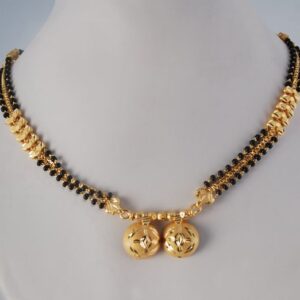 traditional black beads double layer chain with gold ball pendant