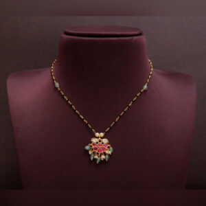 black beads chain with jadau kundan